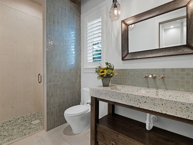 9806 Inca Ln, Austin, TX 78733 - bathroom with a stall shower, tile patterned floors, and vanity