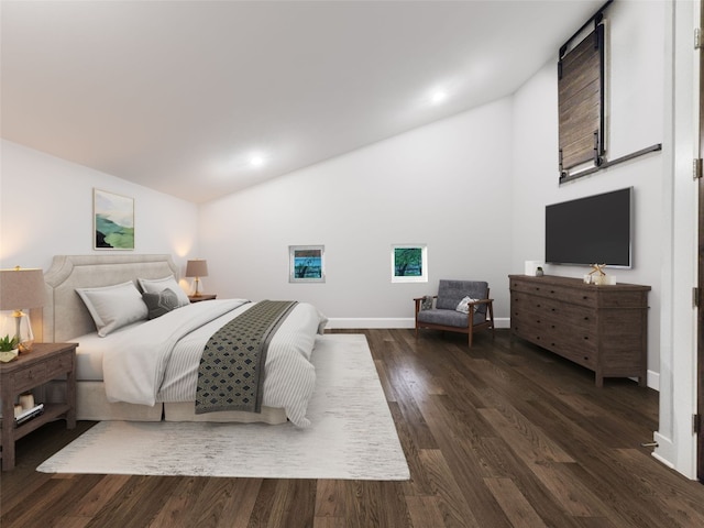 9806 Inca Ln, Austin, TX 78733 - bedroom featuring lofted ceiling and dark wood-style floors