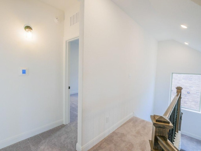 1705 Cayuga St, Leander, TX 78641 - corridor with an upstairs landing, carpet, recessed lighting, and vaulted ceiling