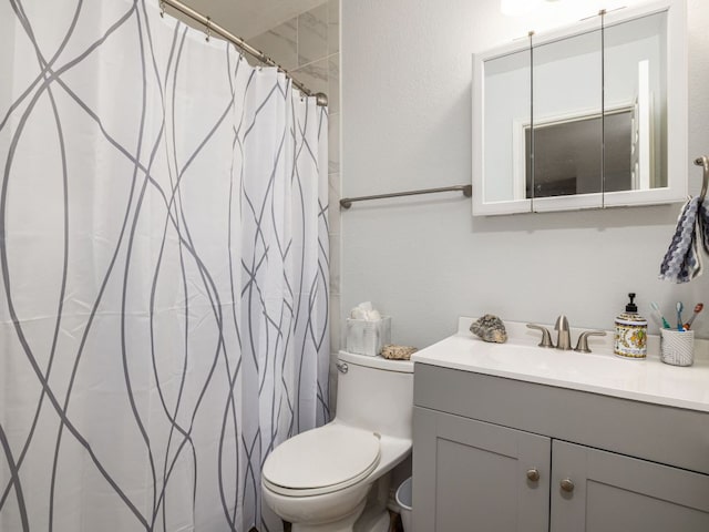 16019 Dark Ln, Austin, TX 78717 - full bathroom with vanity, toilet, and a shower with shower curtain