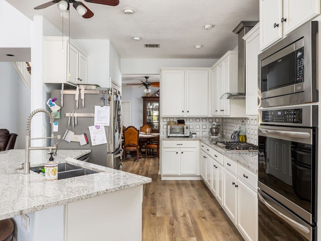 16019 Dark Ln, Austin, TX 78717 - kitchen featuring ceiling fan, a sink, appliances with stainless steel finishes, and light wood finished floors