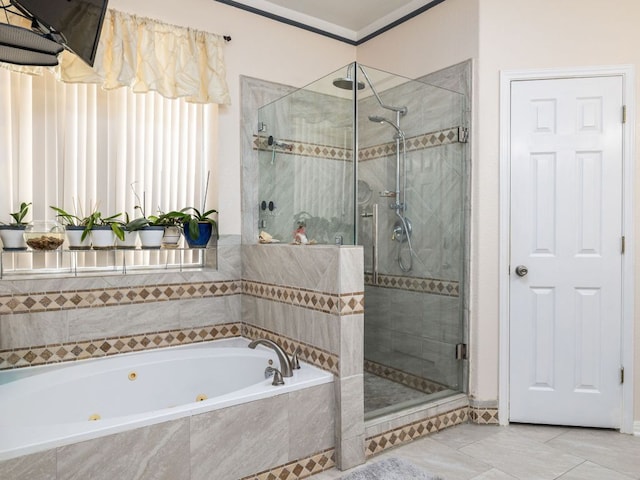 16019 Dark Ln, Austin, TX 78717 - full bathroom featuring a jetted tub, a shower stall, and tile patterned flooring