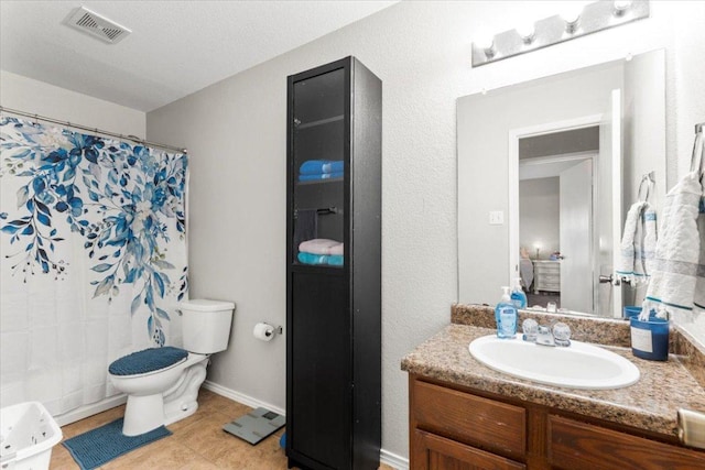 13625 Coomer Path, Pflugerville, TX 78660 - bathroom with vanity, toilet, tile patterned flooring, and a shower with curtain