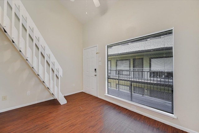 2815 Rio Grande St Unit 211, Austin, TX 78705 - foyer entrance with light wood-style flooring, a ceiling fan, and high vaulted ceiling