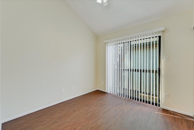 2815 Rio Grande St Unit 211, Austin, TX 78705 - empty room featuring wood finished floors, vaulted ceiling, and ceiling fan