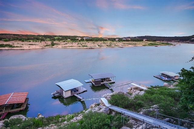 dock area with a water view