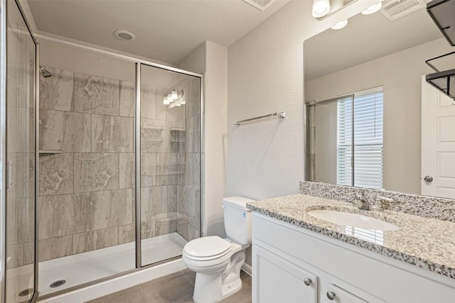 11808 Malamute Rd Unit 2102, Austin, TX 78748 - bathroom with a shower stall, tile patterned floors, visible vents, toilet, and vanity