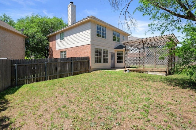 13321 Kirkglen Dr, Austin, TX 78727 - back of property featuring a chimney, a pergola, and brick siding