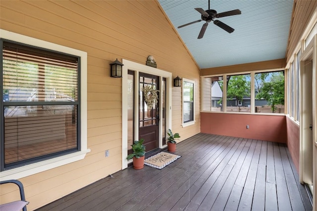 2105 Brackenridge St, Austin, TX 78704 - unfurnished sunroom with vaulted ceiling and ceiling fan