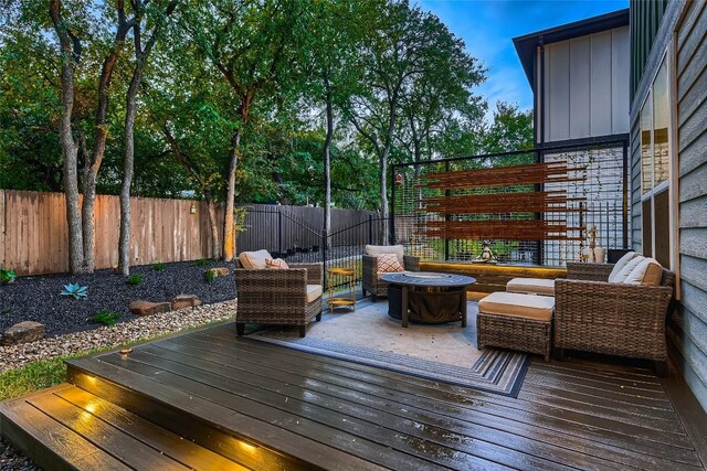 10504 Abana Way, Austin, TX 78748 - wooden deck featuring an outdoor fire pit and a fenced backyard