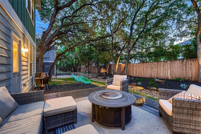 10504 Abana Way, Austin, TX 78748 - fenced backyard with a fire pit and a patio