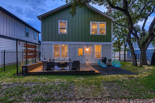 10504 Abana Way, Austin, TX 78748 - back of house featuring an outdoor hangout area, board and batten siding, and a deck
