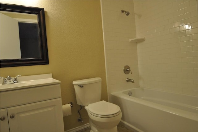 full bath with toilet, shower / bathtub combination, and vanity