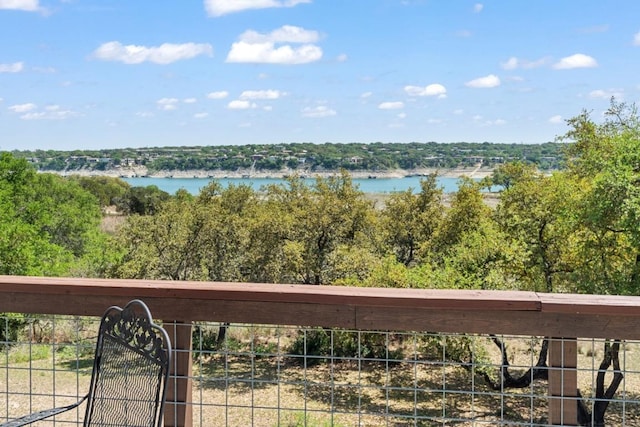 view of water feature featuring fence