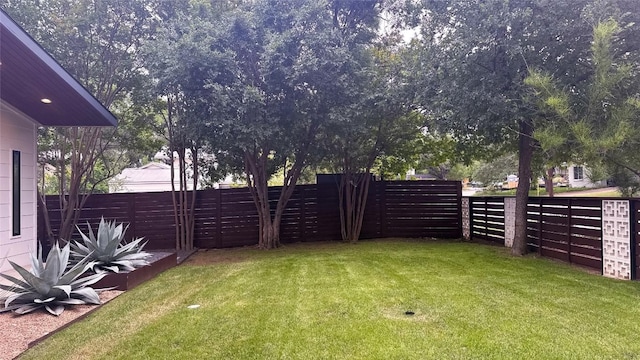 view of yard featuring a fenced backyard