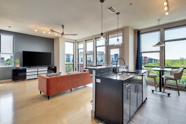 1320 Robert Browning St Unit 409, Austin, TX 78723 - kitchen featuring a sink, track lighting, a center island with sink, and healthy amount of natural light