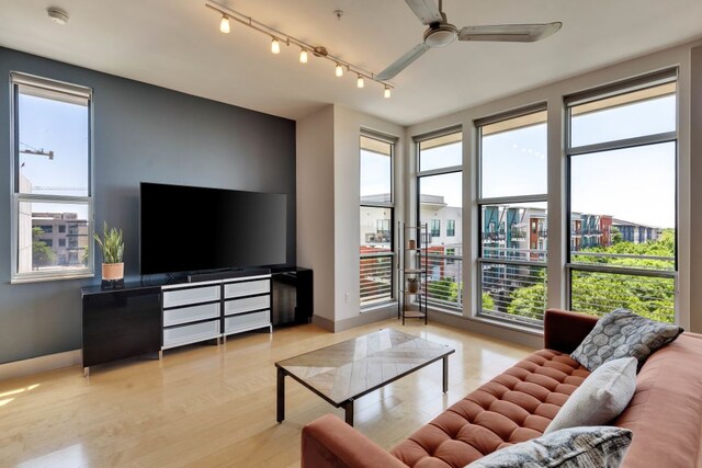 1320 Robert Browning St Unit 409, Austin, TX 78723 - living area featuring plenty of natural light, track lighting, and wood finished floors