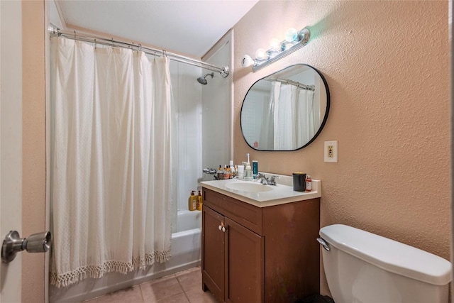 358 Easley Rd, Smithville, TX 78957 - bathroom with vanity, shower / bathtub combination with curtain, tile patterned flooring, and a textured wall