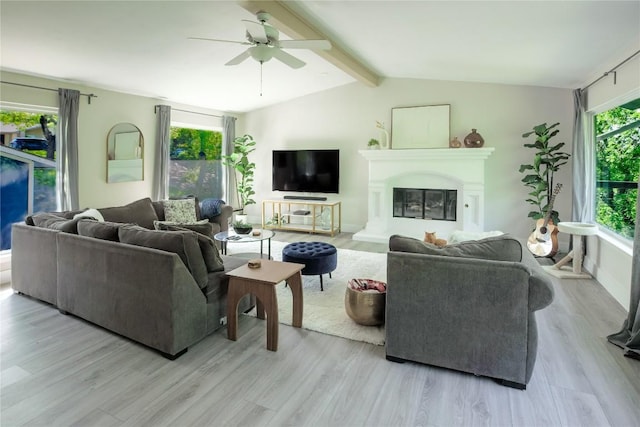 1908 Trevino Dr, Austin, TX 78746 - living room featuring light wood-style flooring, ceiling fan, and a glass covered fireplace