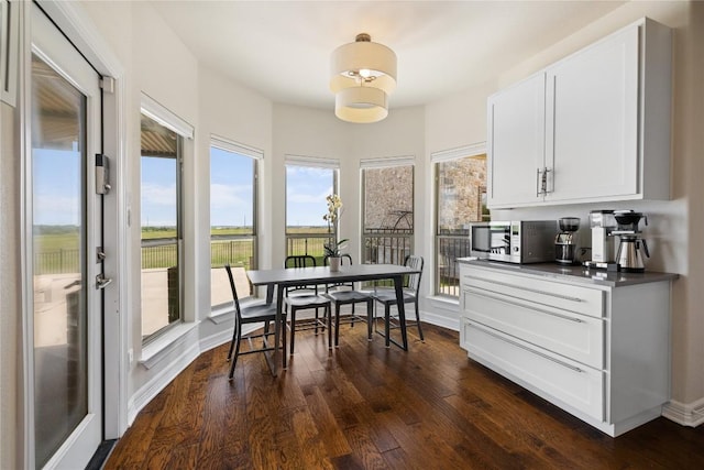 dining space with baseboards and dark wood-style floors