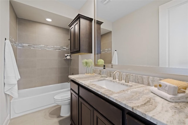 2325 High Lonesome, Leander, TX 78641 - full bathroom with vanity, tile patterned floors, shower / bath combination, and recessed lighting