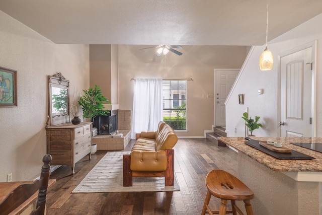 5604 Woodrow Ave Unit 7, Austin, TX 78756 - living room with a ceiling fan, dark wood-type flooring, and plenty of natural light
