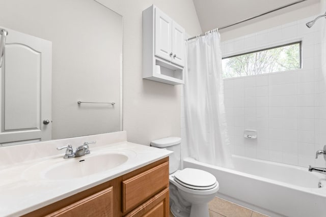 217 Monahans Dr, Georgetown, TX 78628 - full bathroom featuring vanity, shower / tub combo with curtain, and tile patterned flooring