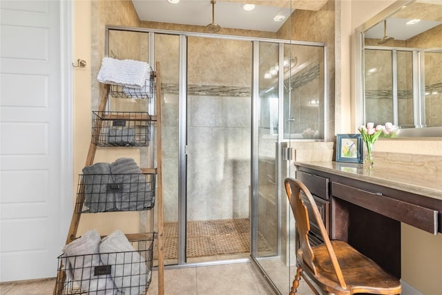 2560 Square Nail Cv, Leander, TX 78641 - full bath with a shower stall, vanity, and tile patterned floors