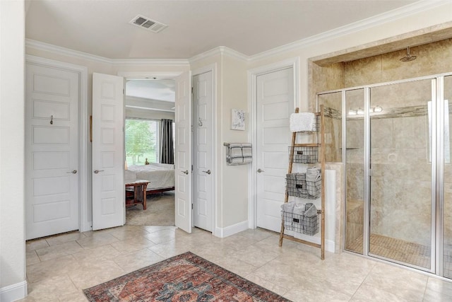 2560 Square Nail Cv, Leander, TX 78641 - bathroom with ensuite bath, a shower stall, and crown molding
