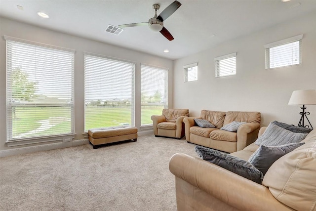 2560 Square Nail Cv, Leander, TX 78641 - living area featuring a ceiling fan, carpet, and recessed lighting