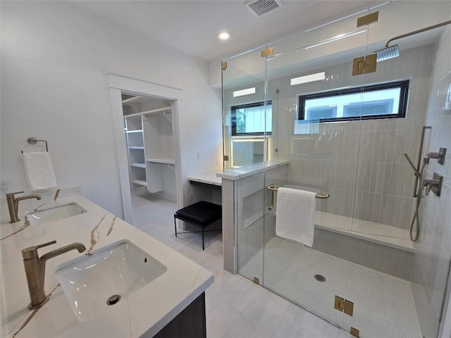 5303 Grover Ave Unit 1, Austin, TX 78756 - full bathroom featuring double vanity and a shower stall