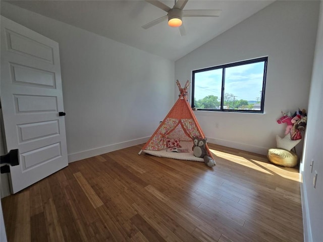 5303 Grover Ave Unit 1, Austin, TX 78756 - rec room featuring lofted ceiling, a ceiling fan, and wood finished floors