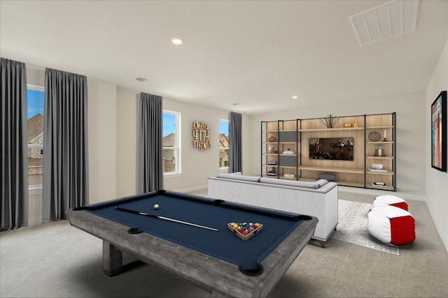 1404 S Brook Dr, Leander, TX 78641 - playroom featuring carpet, billiards, recessed lighting, and baseboards