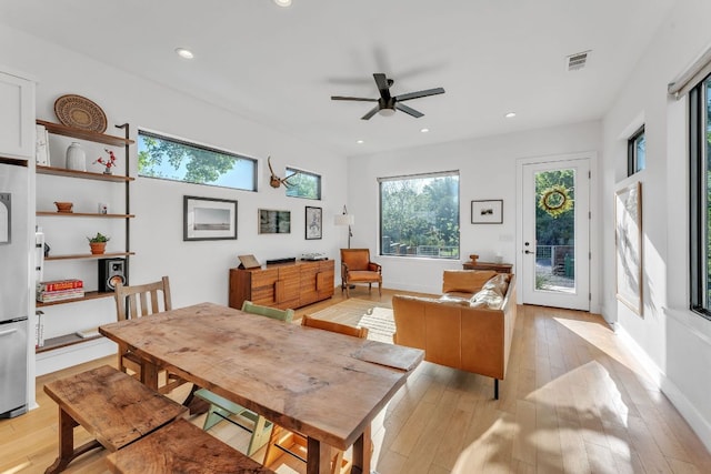 4614 Gillis St Unit 1, Austin, TX 78745 - dining room featuring ceiling fan, light wood finished floors, recessed lighting, and baseboards