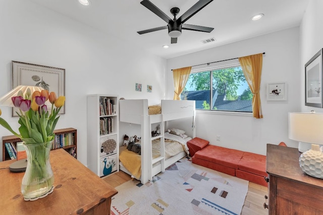 4614 Gillis St Unit 1, Austin, TX 78745 - bedroom featuring wood finished floors, recessed lighting, and ceiling fan