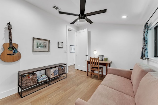 4614 Gillis St Unit 1, Austin, TX 78745 - living area featuring wood finished floors, a ceiling fan, recessed lighting, and baseboards
