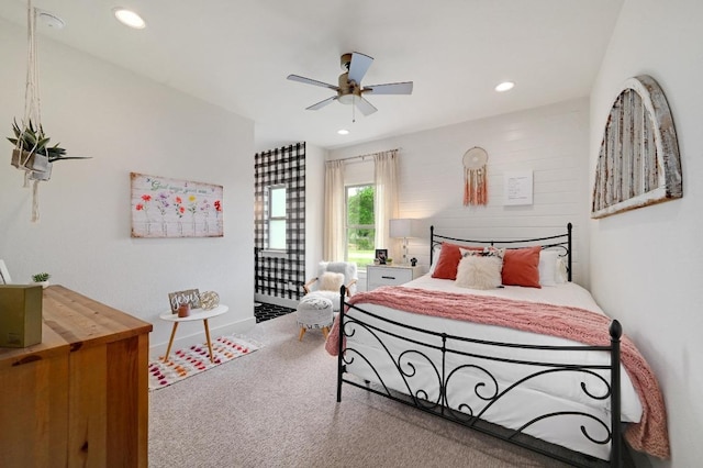 125 Reataway Dr, Dripping Springs, TX 78620 - bedroom with carpet, recessed lighting, and a ceiling fan