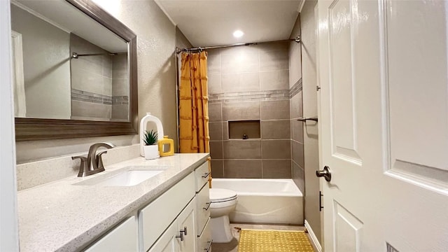 4807 Gerona Dr, Austin, TX 78759 - bathroom with vanity, shower / tub combo, and recessed lighting