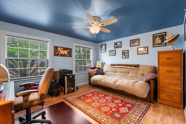 4701 Milburn Ln, Austin, TX 78702 - home office with wood finished floors and a ceiling fan