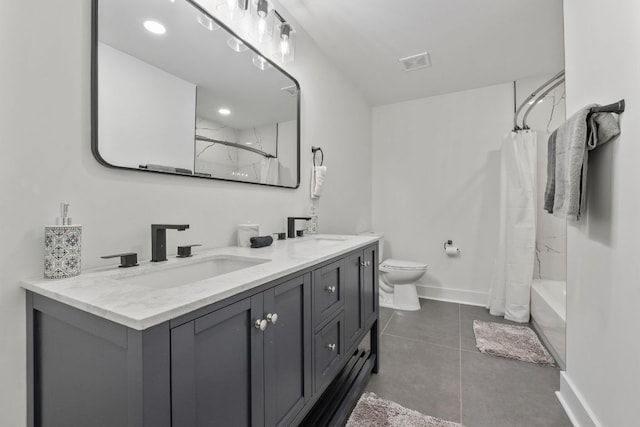 5800 Marilyn Dr, Austin, TX 78757 - full bathroom with double vanity, shower / tub combo, and tile patterned flooring