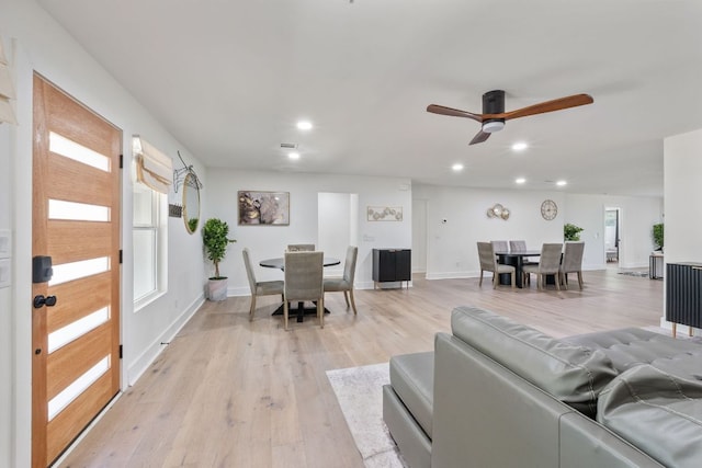 5800 Marilyn Dr, Austin, TX 78757 - living area featuring recessed lighting, light wood finished floors, baseboards, and ceiling fan