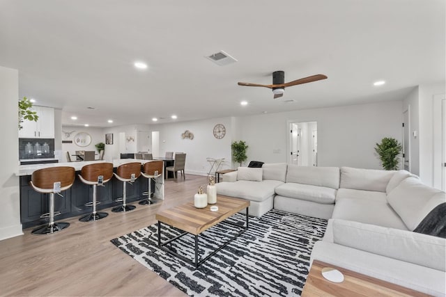 5800 Marilyn Dr, Austin, TX 78757 - living room featuring recessed lighting, light wood-style floors, baseboards, and a ceiling fan