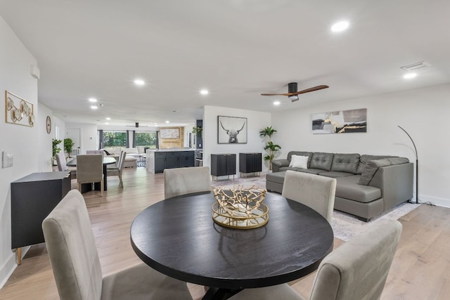 5800 Marilyn Dr, Austin, TX 78757 - dining room with recessed lighting, light wood-style flooring, and a ceiling fan