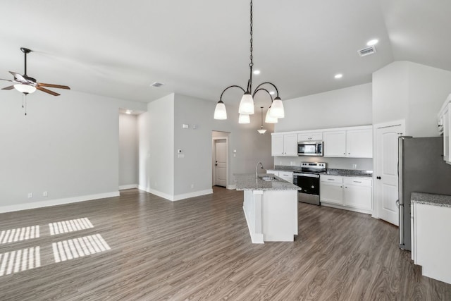 206 N Winston Dr, Fredericksburg, TX 78624 - kitchen featuring ceiling fan, visible vents, a sink, and appliances with stainless steel finishes