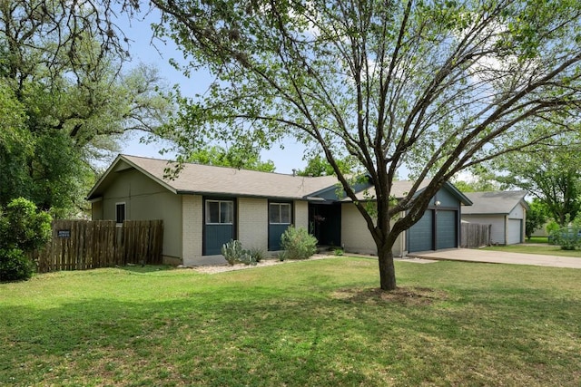 12511 Tree Line Dr, Austin, TX 78729 - ranch-style home with concrete driveway, brick siding, and a garage