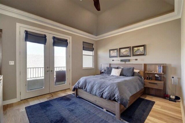 1621 Enfield Rd Unit B, Austin, TX 78703 - bedroom with access to outside, french doors, wood finished floors, crown molding, and a raised ceiling