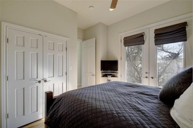 1621 Enfield Rd Unit B, Austin, TX 78703 - bedroom with access to outside, french doors, a closet, and wood finished floors