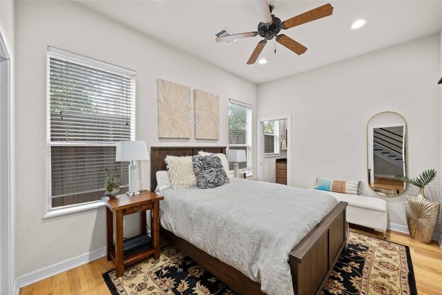 1621 Enfield Rd Unit B, Austin, TX 78703 - bedroom featuring light wood finished floors, recessed lighting, and a ceiling fan