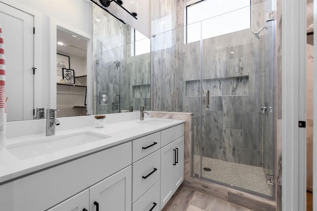 bathroom with a shower stall and a sink