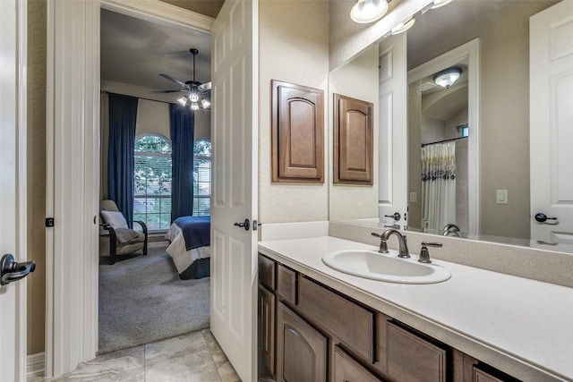 29047 Hobblebush, San Antonio, TX 78260 - ensuite bathroom featuring vanity, ceiling fan, and a shower with curtain